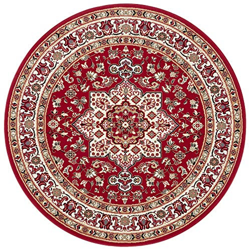 Teppich Boss - Orientalischer Kurzflor Teppich Parun Täbriz Rot, Größe:160 cm rund