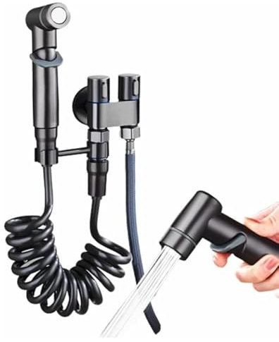 Bathroom Fresh Wall Mounted Faucet Spray Set,Toilet Companion,Handheld Bidet Sprayer for Toilet,1-In-2-Out Dual Control Valve,Toilet Bidet Sprayer Set (Black)