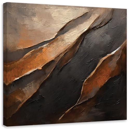 Feeby Wandbild - Wohnzimmer Modern Deko - Abstrakt Textur Braun 3D - 60x60 1tlg - Bilder Leinwand - Bild auf Leinwand Schlafzimmer - Leinwandbilder für die Wand - Canvas Painting - Fotokunst