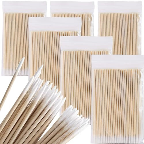 600 Stück Wattestäbchen Spitz 10 cm Wattestäbchenspender Kleine Wattestäbchen Holz Wattestäbchen Cotton Buds Holzgriff für Tattoo Beauty Make-up Augenbrauen Nägel Lippenstift