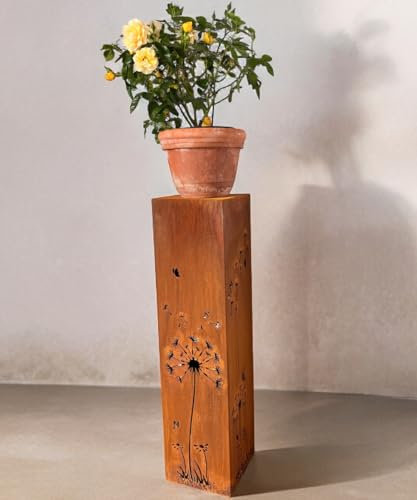 Terma XXL Blumensäule Rost 100 cm Gartendeko Rostäule Vintage Deko Pflanzsäule mit Schale Gartendeko Rost Blumenkasten Deko Blumensäule Outdoor Dekosäule