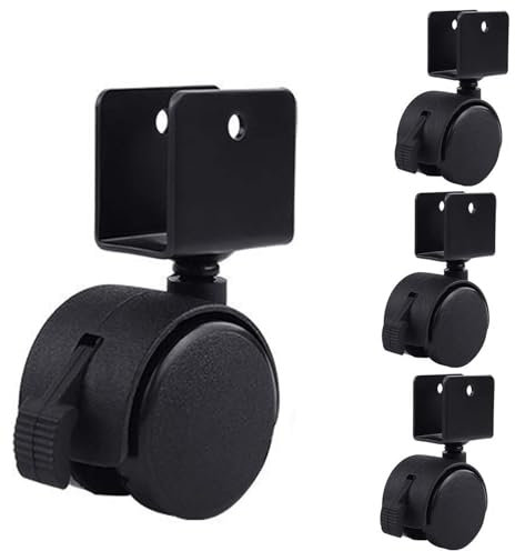 4 Stück Möbelrollen,Rollen mit U-förmiger Halterung, ABS Kunststoffrollen,Öffnung der Platte 16/18/20/22/25mm,1.5/2 Zoll Lenkrollen mit Bremse,leises Rollen,für kleine Regale(18mm,2in)