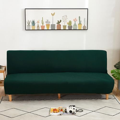 Hixingo Sofa Überzug Ohne Armlehnen, Anti-Rutsch Armloser Sofabezug Einfarbig Couch Überzug, Elastischer Spandex Sofabettbezug (3 Sitzer,Dunkelgrün)
