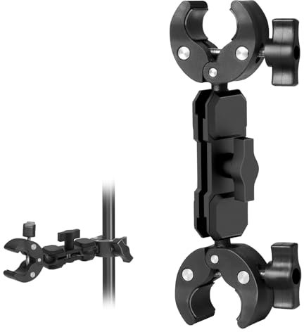 Wiseten Doble abrazadera Magic Arm, soporte para cámara con doble abrazadera para cámara, soporte con cabezal de bola doble de 360°, soporte para GoPro Insta360 Selfie Stick Moto Soporte de bicicleta