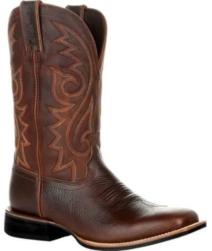 Lmtossey Stivali Western a metà polpaccio da uomo stivali da cowboy scarpe in pelle fatte a mano per uomo punk stivali da equitazione, Marrone, 41.5 EU
