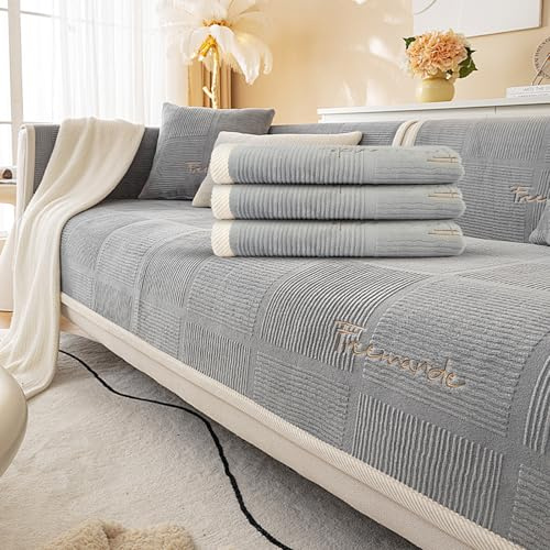 AUAUY Soft Milk Fleece Sofa Covers, Sofa Covers 1 2 3 Seater(Grey, 70x70cm) | New Non-Slip Couch Covers for Sectional Sofa, Sofa Cover L Shape Furniture Protector