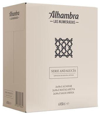 Alhambra Cerveza Las Numeradas Serie Andalucía, Pack Edición Limitada con 6 Botellas x 50 cl de 2 Cerveza Azahar + 2 Salicornia + 2 Matalahúva