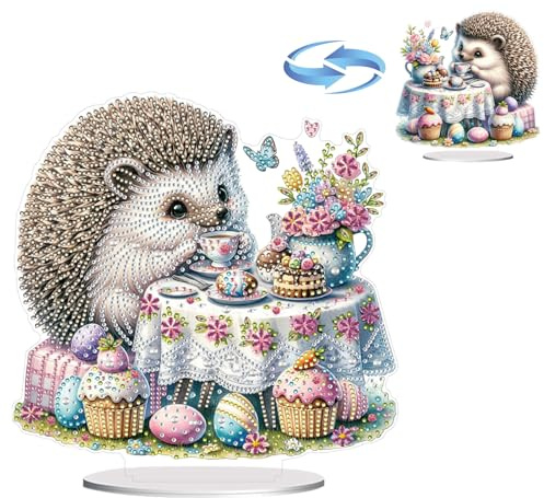 CXINLky DIY Diamond Art Painting Osterhase Tisch Deko, 5D Diamant Painting Ostern Tischdeko, Diamant Malerei Osterei Stehend Kunst Set für Ostern Hausgeschenk Deko-03-Osterei Igel