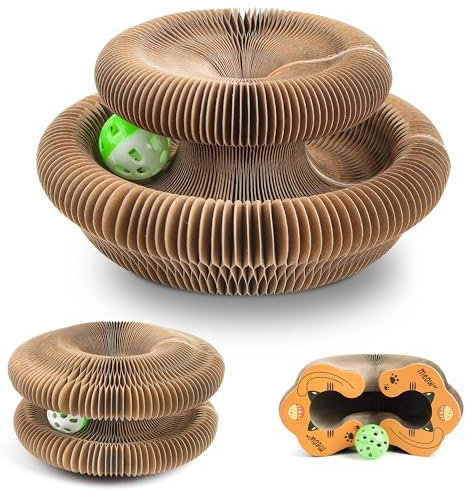 Gofady Rascador para Gatos Magic Organ - Cama Plegable y Rascador de Cartón Corrugado con Bola Campana - Juguete Interactivo Rascadores para Gatos Multiforma - para Hogares con Múltiples Gatos