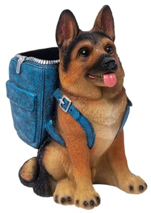 belupai Niedlicher Hundestifthalter für Schreibtisch, Deutscher Schäferhundstiftstift Cup Creative Desktop Make -up Pinsel Organizer für Schreibtisch Dekorative Hundestatue Stift
