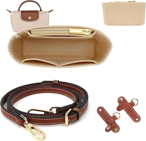 Schultergurt und Organizer für Longchamp Mini Tasche Damen Kompatibel mit Longchamp Tasche Schultergurt Leder Mini Bag Straps und Filz Minis Taschenorganizer Schulterriemen aus Leder für Minitaschen