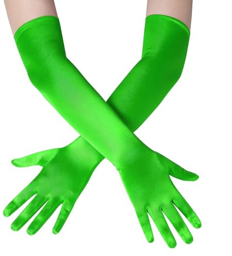 TVSVKWE 1 Pair Of Green Satin Stretch Long Gloves, Classic And Fashionable, Simple Solid Color Gloves For Women, Party Dress Accessories.