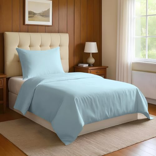 Pizuna Bettwäsche 160x210 + 65x100 Babyblau 800 Fadenzahl | 100% Langstaple Baumwolle Bettbezug und Kissenbezug, Mako Satin 2-Teilig Bettwäscheset 160x210 + 65x100 Babyblau Mako Satin