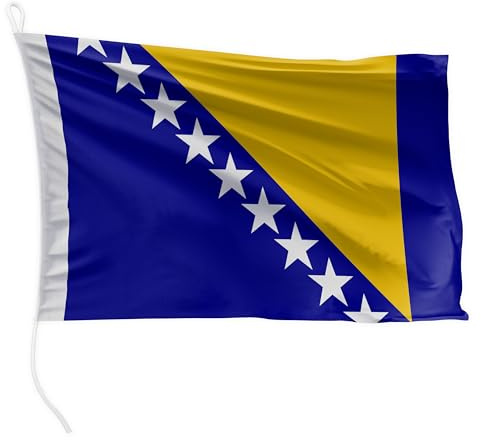 FLAGLY Premium Bootsfahne Bosnien-Herzegowina 45 x 30 cm - 115g/m² Stoffgewicht - gedruckt, robust mit Strick & Schlaufe, Bootszubehör Motorboot (45 x 30 cm - Bosnien-Herzegowina)