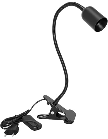 Sudnsadaks Lampenfassung E27, Klemmlampe mit Stecker und 120 cm Kabel | 360° Verstellbarer Schwanenhals, Klemmleuchte mit Schalter für Tiere, Wachsende Pflanze, Tischlampe, Schwarz (Ohne Glühbirne)