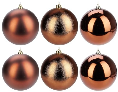 6 x Weihnachtskugeln aus Kunststoff Ø 14 cm - Honigbraun | Wetterfest frostsicher - Christbaumkugeln für Innen und Außen - Weihnachtsbaumkugeln Kunststoff