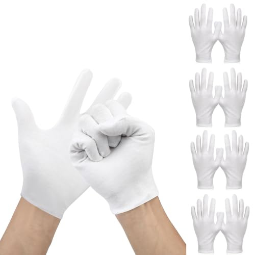 10 Pair White Cotton Gloves, White Glove, Moisturising and Protective Gloves Cotton Gloves for Eczema & Dry Hands, Coin Handling and Jewelry Inspection，Stretchable Breathable Cloth-M