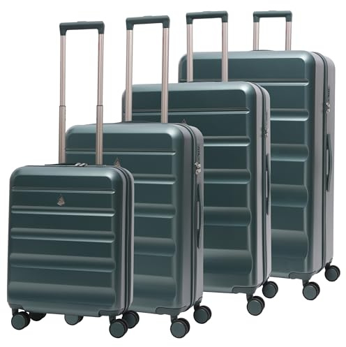 Aerolite Lightweight ABS Hard Shell 4 Wheel Spinner 4 Piece Travel Luggage Suitcase Set, Cabin + Medium + Large + Extra Large (Green)