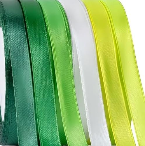 Foshird Satinband Grün 10mm x 22m Geschenkband Grün Schleifenband Hochzeit Bänder zum Basteln Weiß Dekoband für Geburtstag DIY Geschenkverpackung