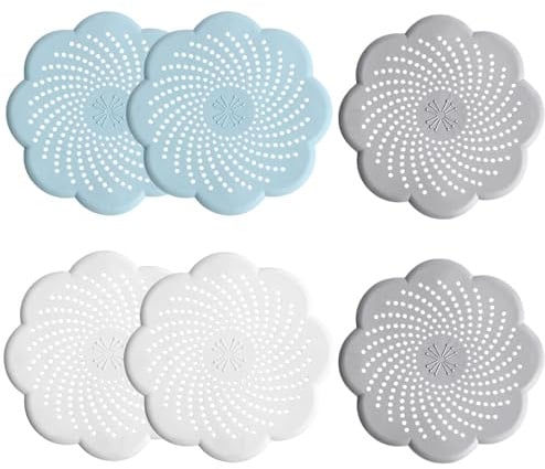6 Pezzi Filtro Lavello Silicone, Raccogli Capelli Doccia con Diametro di 14.4 cm, Riutilizzabile, Previene L'intasamento Dello Scarico, Adatto per Bagno, Doccia e Cucina (Grigio + Blu + Bianco)