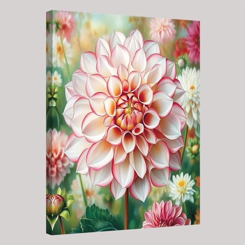 Canvas Wall Art Flower dahlia 50 x 40 cm Framed Print Poster Gallery Wrapped Modern Painting Ready to Hang for Living Room Home
