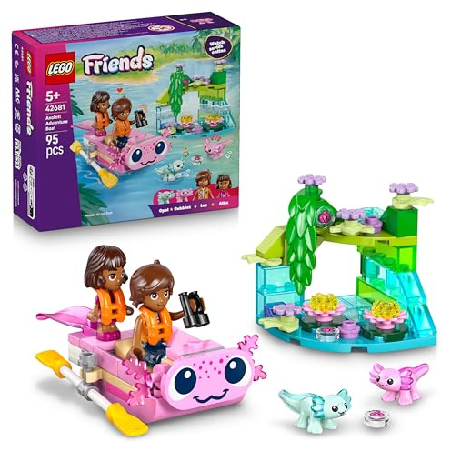 LEGO Friends Axolotl Adventure Boat Toy - incl. 2 Mini Dolls, 2 Cute Animal Figures, Plants, Flowers & Accessories - Birthday Gift for 5+ Year Old Girls - 42681