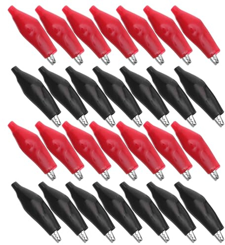 BUGUUYO 48 Piezas Pinzas Cocodrilo Aisladas Rojo Negro Clips Prueba Eléctricos Pequeños con Funda Protectora Abrazaderas para Proyectos DIY y Test de Baterías Seguridad y Transferencia