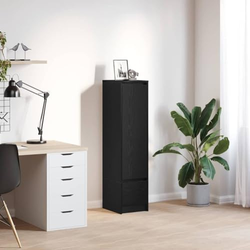 GeenYuu Schwarzes Highboard Eichen-Optik, 29,5x34x119,5 cm, Holzwerkstoff, schmal, langlebig, mit Tür, für Esszimmer, Wohnzimmer, vielseitiger Stauraum