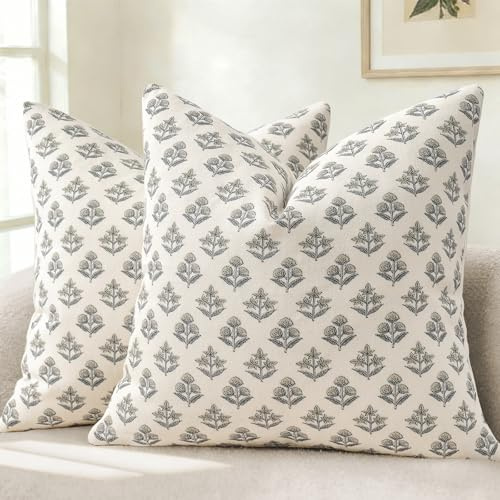 YCOLL Modernes Botanisches Vintage-Design Kissenbezug 40x40 2er Set Blumen Kissenbezüge, Sofakissen, Dekokissen für Sofa, Couch, Stuhl, Bett, Wohnzimmer Heimdekoration, Warmgrau