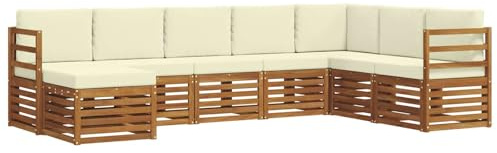 vidaXL Sofagarnituren 8 pcs Natur und Creme Massivholz Akazie, Garten-Sofa, modernes Ecksofa, robuster Outdoor-Möbel für Terrasse und Lounge, Bequeme Sitzgarnitur