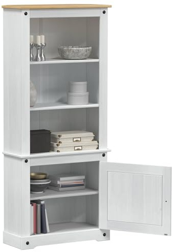 vidaXL Highboard Weiß 74 x 38 x 170 cm Massives Kiefernholz, Wohnzimmer, Rechteckiger Tisch mit Holzmaserung, Rustikales Design, Langlebige Bauweise, Reichlich Stauraum für Deine Essentials