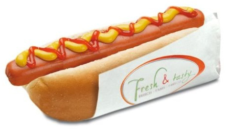 www.to-go-verpackungen.de Hot-Dog-Beutel Papier 'Fresh & Tasty', 2000 St., Weiß, Einlagig, Pressverschluss, Leckdicht, Umweltfreundlich, 8 x 21 cm, Rechteckig
