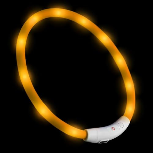 PRECORN LED USB-C Silikon Hundehalsband gelb Sicherheitshalsband Schlauchhalsband Leuchthalsband