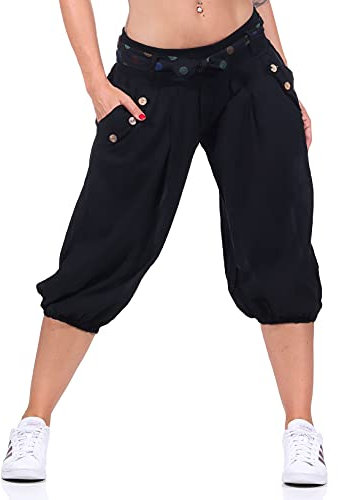 Malito Femme Pantalon Harem Court Ceinture Baggy Aladin Yoga 3416 (Noir)