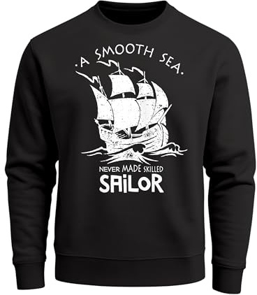 Neverless Herren Sweatshirt A Smooth sea Never Made Skilled Sailor Sailing Segeln Schwarz XL