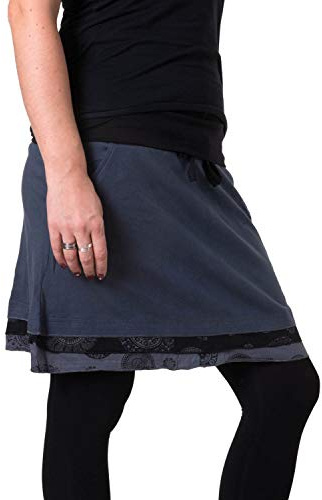 Vishes - Alternative Bekleidung - Kurzer Lagenlook Rock aus Baumwolle - mit Taschen zum Binden schwarz-grau 38