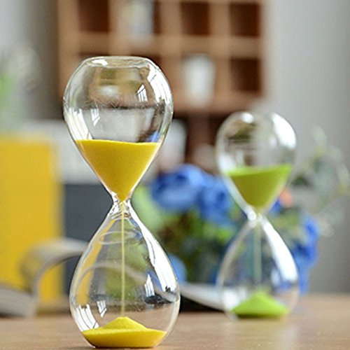 Grand sablier coloré en verre tendance - Décoration d’intérieur ou cadeau de Noël et d'anniversaire, jaune, 5 Minutes