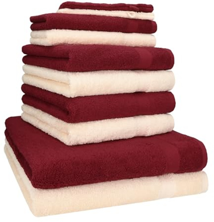 Betz 10-TLG. Handtuch-Set Premium 100% Baumwolle 2 Duschtücher 4 Handtücher 2 Gästetücher 2 Waschhandschuhe Farbe Dunkel Rot & Beige