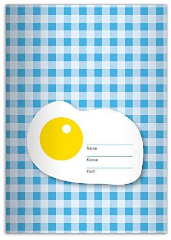 4 frische DIN A4 Schulhefte, Rechenhefte mit leckerem Spiegelei, hellblau Lineatur 23 (Kariertes/rautiertes Heft)