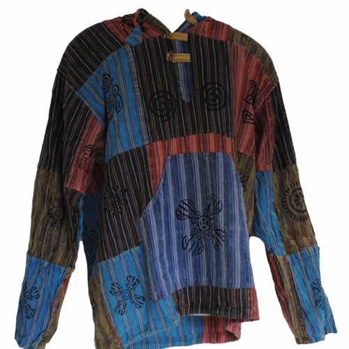 Fair Trade Mens Nepal Hippy Patchwork Trippy Baumwolle mit Kapuze Spitze / Hemd