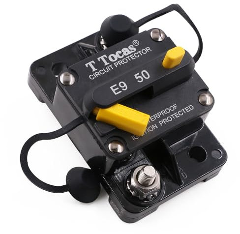T Tocas 50A Interruttore per barca Trolling Motor ATV Trailer Auto Stereo Audio Batteria elettronica Sistema solare Fusibile in linea con interruttore di reset manuale, impermeabile, CC 12V-48V