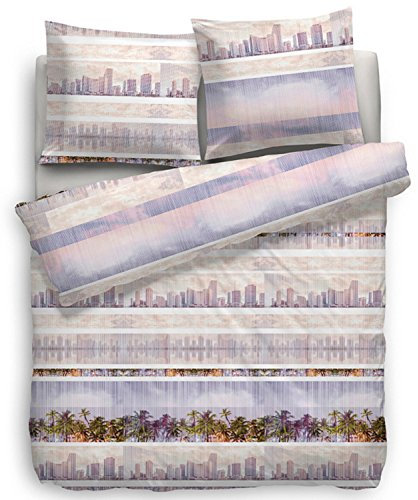 Heckett & Lane Wendebettwäsche Kelly Renforcé Strand Palmen City Skyline Großstadt Größe 135x200 cm