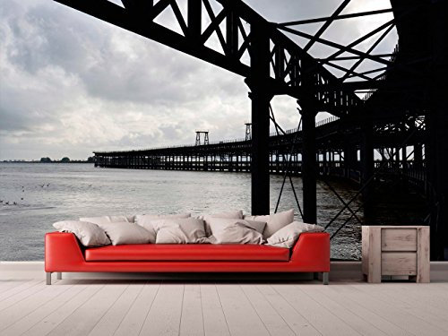 Fotomural Vinilo Pared Puente Metalico Mar | Fotomural para Paredes | Mural | Vinilo Decorativo | Varias Medidas 600 x 300 cm | Decoración comedores, Salones, Habitaciones.
