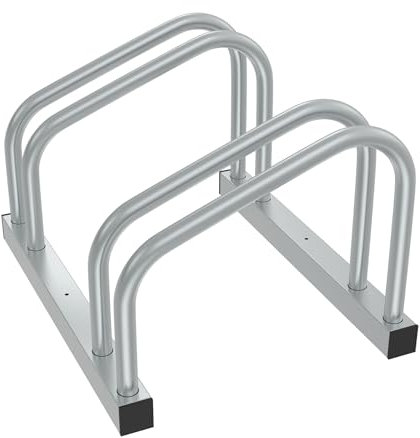 AufuN Fahrradständer Aufstellständer aus Verzinkter Stahl Für 2 Fahrräder, Mehrfachständer mit 37cm Radständer für 30-65mm Reifenbreite, Boden Wand Montage Platzsparend (Silber)