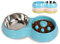 Tineer Double Pet Dog Slow Feeder Bowl,Stainless Steel Anti-choke Puppy Food and Water Feeder for Dog Cats (Blue)