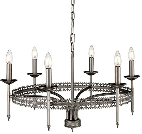 Licht-Erlebnisse Rustikaler Kronleuchter CAMELOT 2 in Eisen antik Ø72cm rund große Hängelampe Esszimmer Wohnzimmer