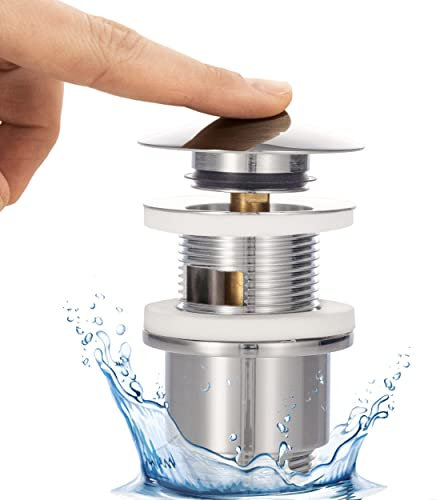 VILSTEIN Universal Ablaufventil Waschbecken, Pop Up Ventil mit Überlauf, Niedrige Bauhöhe, Hohe Lebensdauer, Chrom