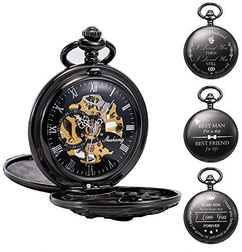 TREEWETO Unisex Taschenuhr Personalisiert, Gravur Drachen Taschenuhr mit Kette Jahrgang Mechanische Taschenuhr mit Kette Geschenke für Mama, Papa, Ehemann, Sohn, Trauzeugen