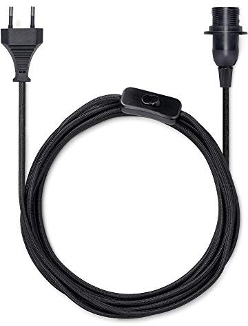 kwmobile E14 Lampenfassung mit Schalter - 3,5m Textilkabel - E 14 Fassung Netzkabel mit Schraubring Schalter - Lampenaufhängung Lampenkabel Schwarz