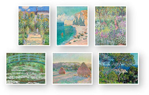 Klassische Kunstdrucke | Monet Gemälde von Ink Inc. | Impressionistische Meistermaler Wanddekoration | Seerosen Sonnenblumen Ozean | 6 Stück 8x10 ungerahmt